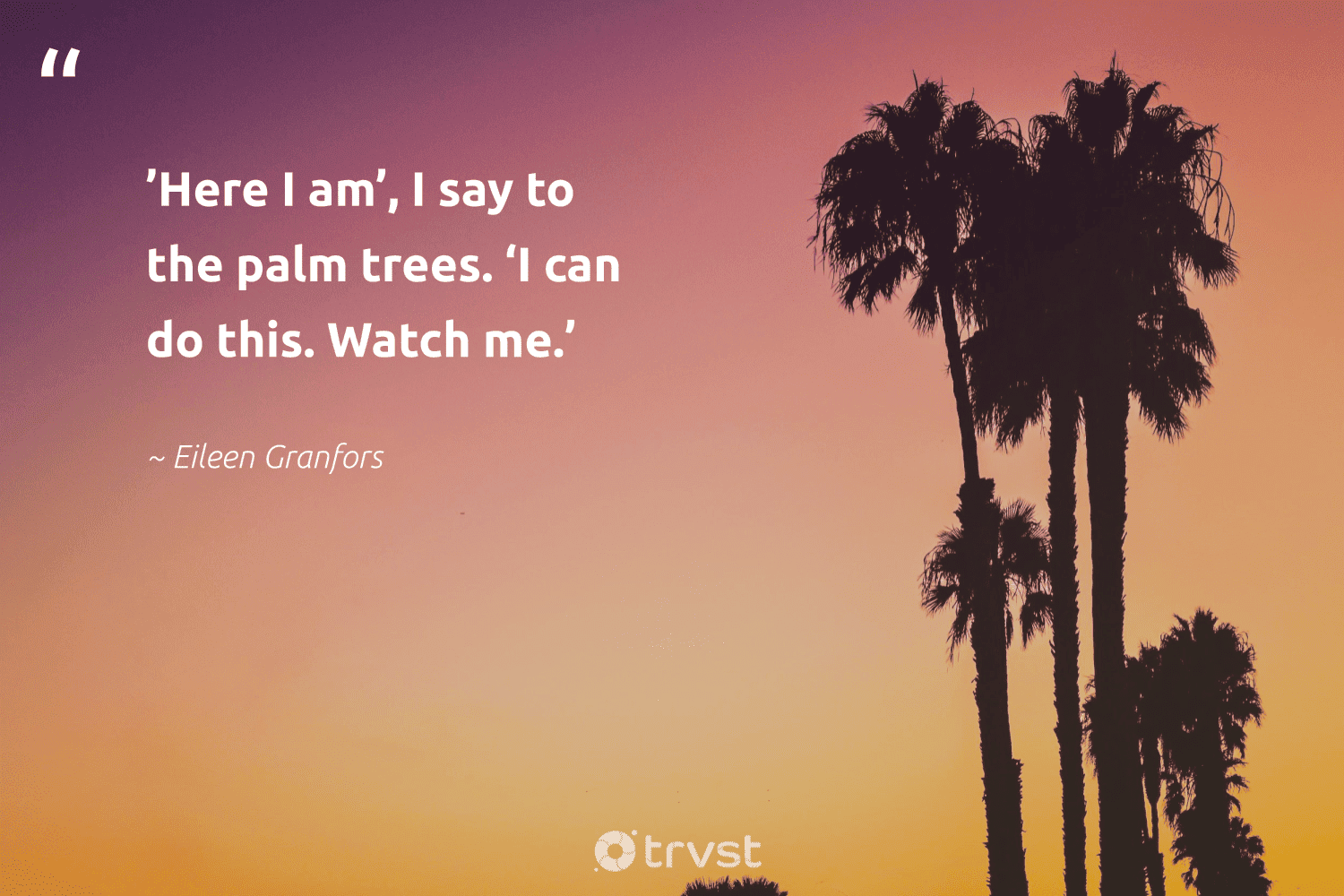 "’Here I am’, I say to the palm trees. ‘I can do this. Watch me.’" -Eileen Granfors #trvst #quotes #serenity #reflection #palmtreelove #palmtrees #palmtreelife 