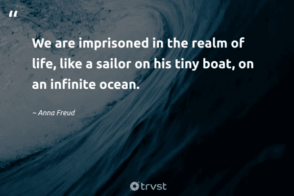 Inspirational water quote by Anna Freud written over a serene background