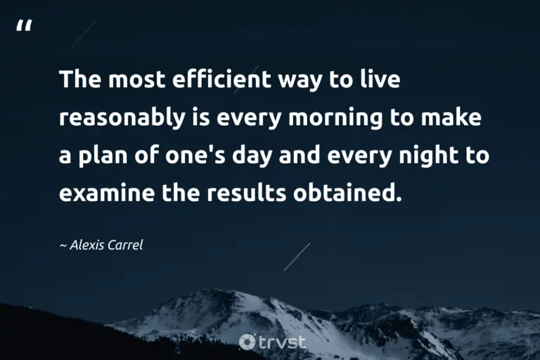 "The most efficient way to live reasonably is every morning to make a plan of one's day and every night to examine the results obtained." -Alexis Carrel #trvst #quotes #changetheworld #gogreen #sleep #results #silence #meditate #dark 