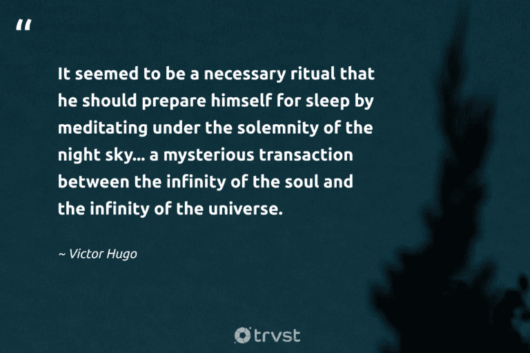 "It seemed to be a necessary ritual that he should prepare himself for sleep by meditating under the solemnity of the night sky... a mysterious transaction between the infinity of the soul and the infinity of the universe." -Victor Hugo #trvst #quotes #collectiveaction #ecoconscious #meditate #mysterious #sleep #infinity #dream 