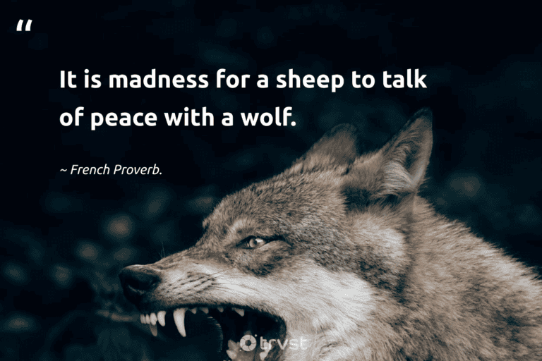 "It is madness for a sheep to talk of peace with a wolf." -French Proverb. #trvst #quotes #dogood #bethechange #wolf #peace #proverbs
