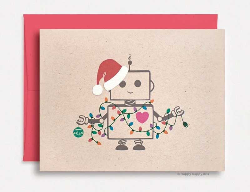 HappyDappyBits Robot Eco Friendly Christmas Card