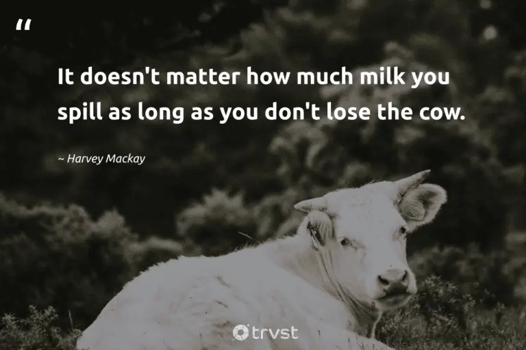"It doesn't matter how much milk you spill as long as you don't lose the cow." -Harvey Mackay #trvst #quotes #beinspired #gogreen #cow 