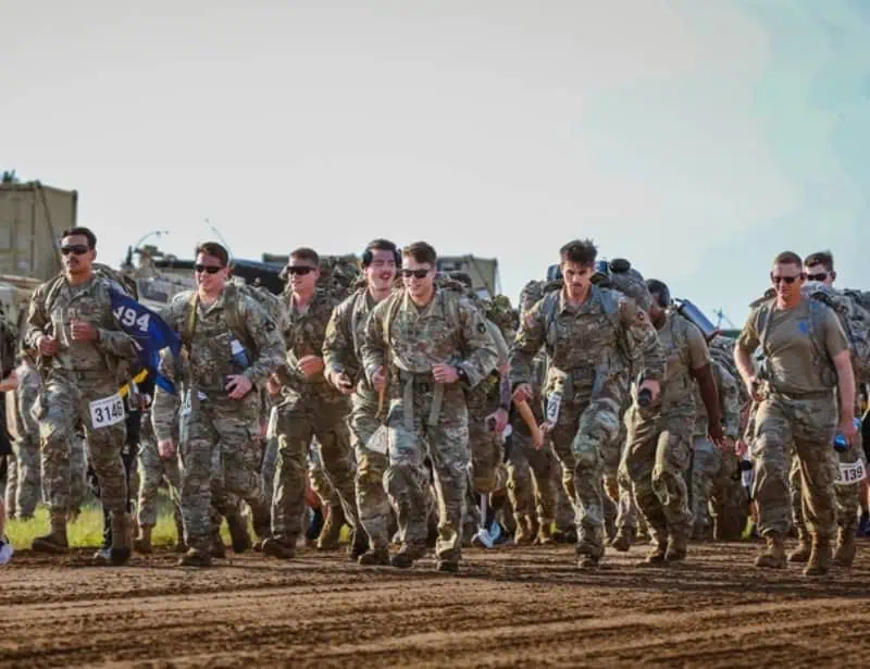 group of american soldiers walking for bataan memorial march