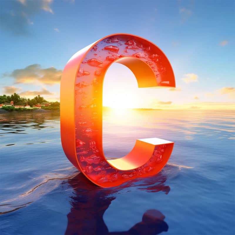 3d letter c positive words on a sunrise ocean background