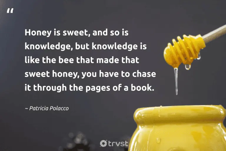 "Honey is sweet, and so is knowledge, but knowledge is like the bee that made that sweet honey, you have to chase it through the pages of a book." -Patricia Polacco #trvst #quotes #socialimpact #ecoconscious #knowledge 