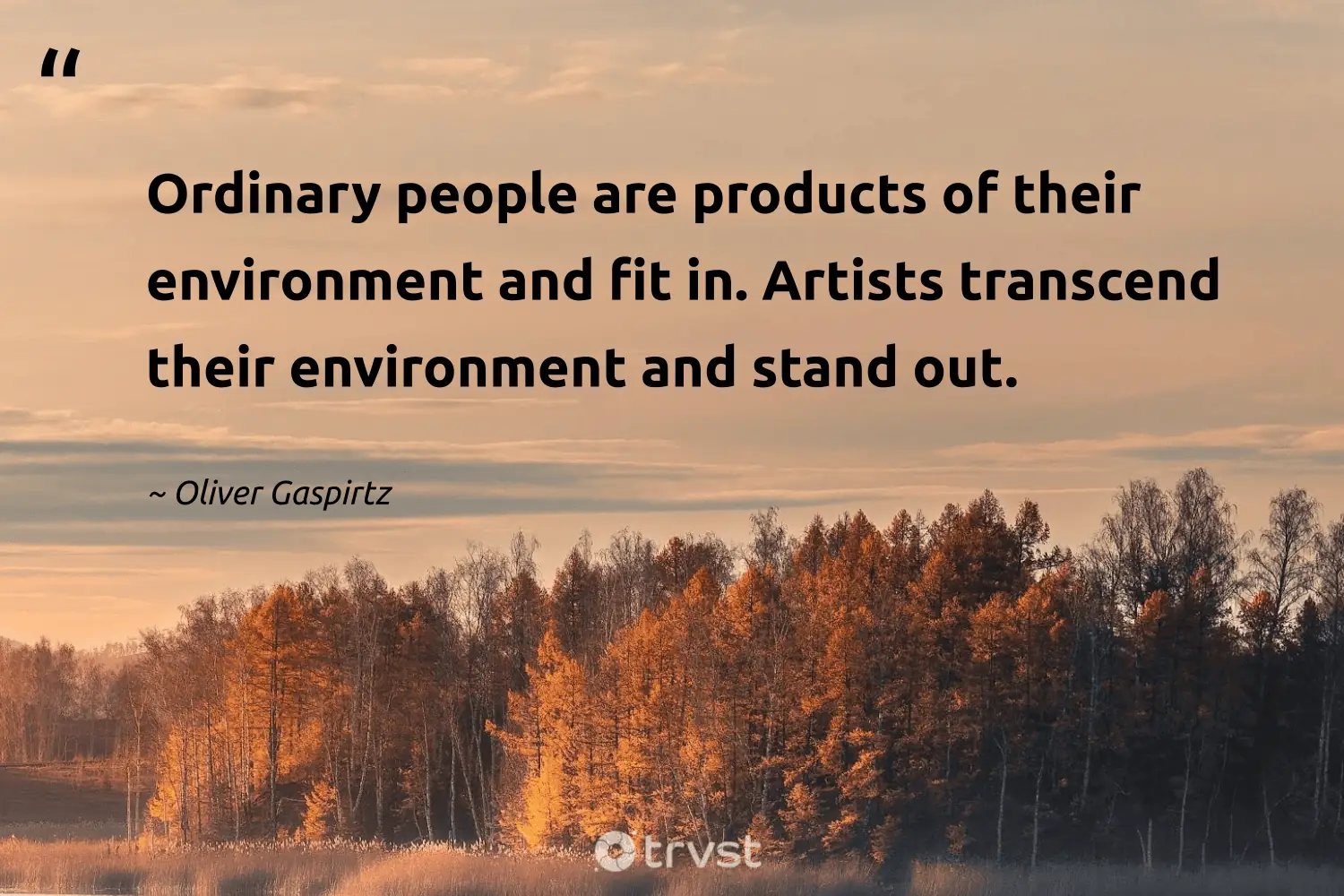 "Ordinary people are products of their environment and fit in. Artists transcend their environment and stand out." -Oliver Gaspirtz #trvst #quotes #takeaction #bethechange #beingdifferent #people #unique
