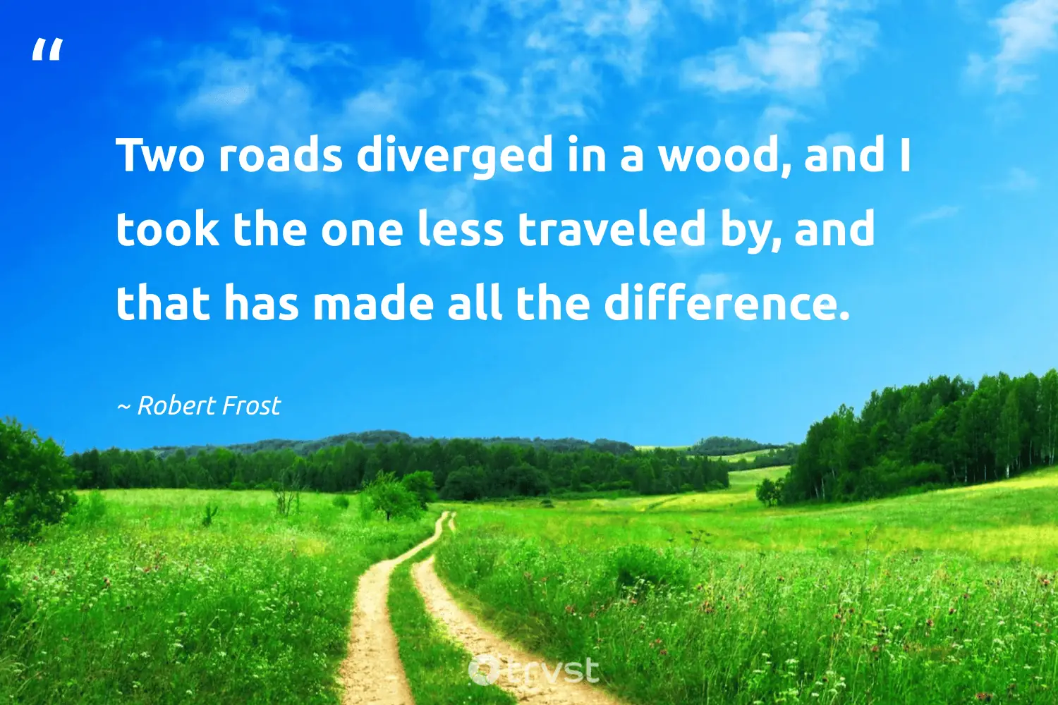 "Two roads diverged in a wood, and I took the one less traveled by, and that has made all the difference." -Robert Frost #trvst #quotes #planetearthfirst #impact #beingdifferent #unique