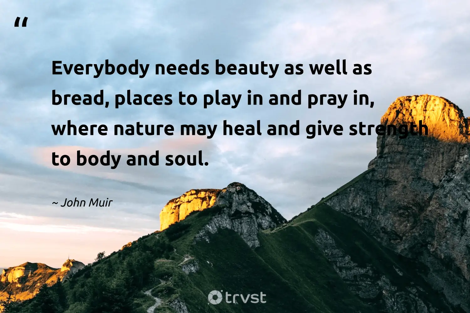 "Everybody needs beauty as well as bread, places to play in and pray in, where nature may heal and give strength to body and soul." -John Muir #trvst #quotes #beinspired #gogreen #soul #beauty #nature 