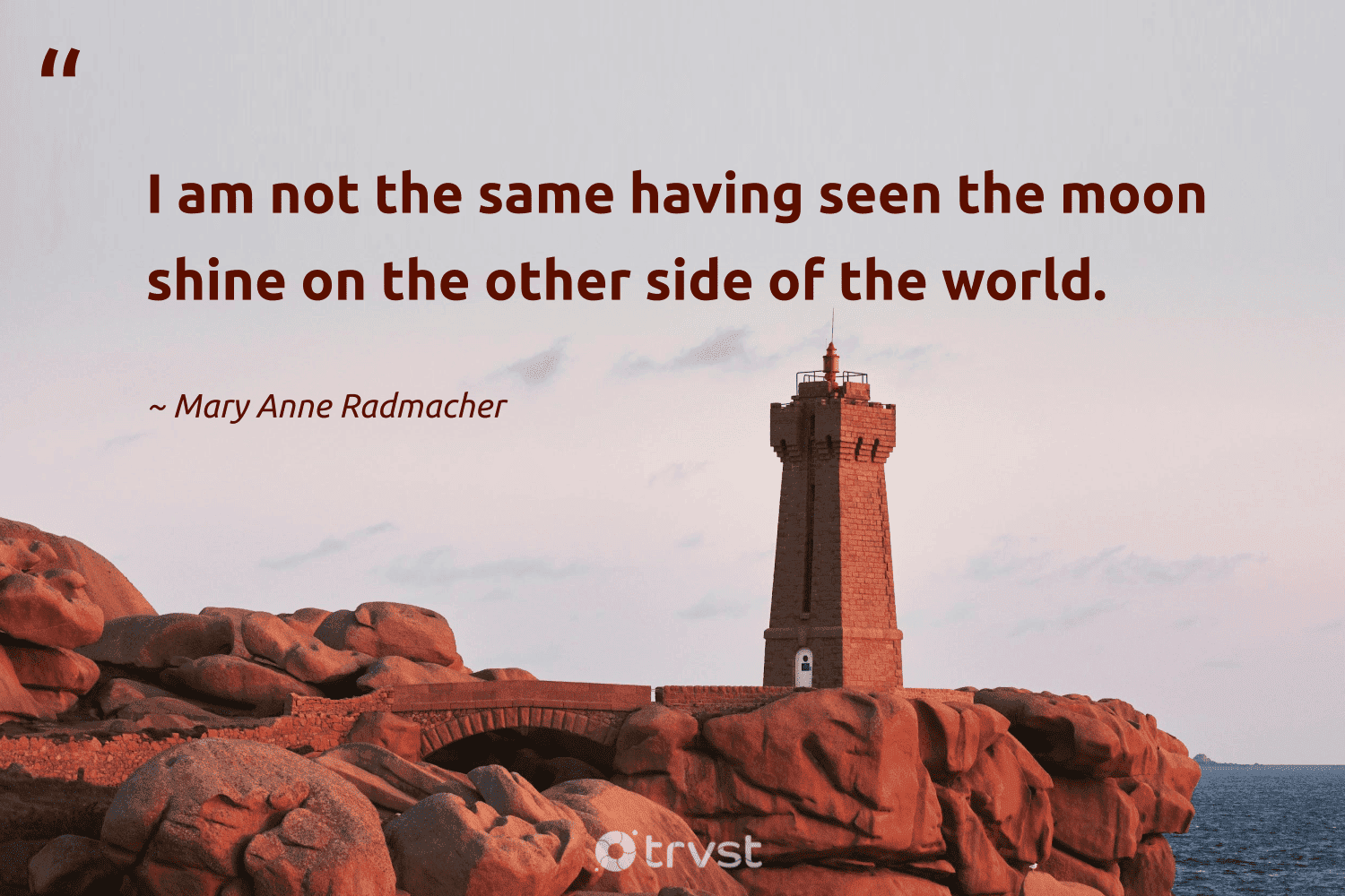 "I am not the same having seen the moon shine on the other side of the world." -Mary Anne Radmacher #trvst #quotes #takeaction #socialimpact #world 