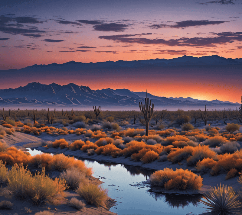 Desert twilight with sky gradient and mirage reflecting the beauty above