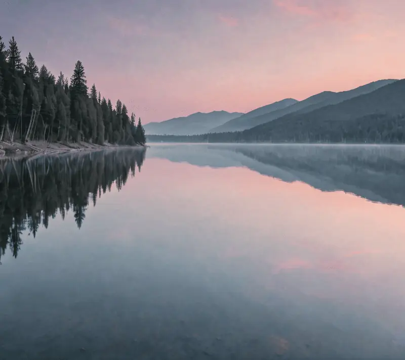Serene lake reflecting pastel sunset