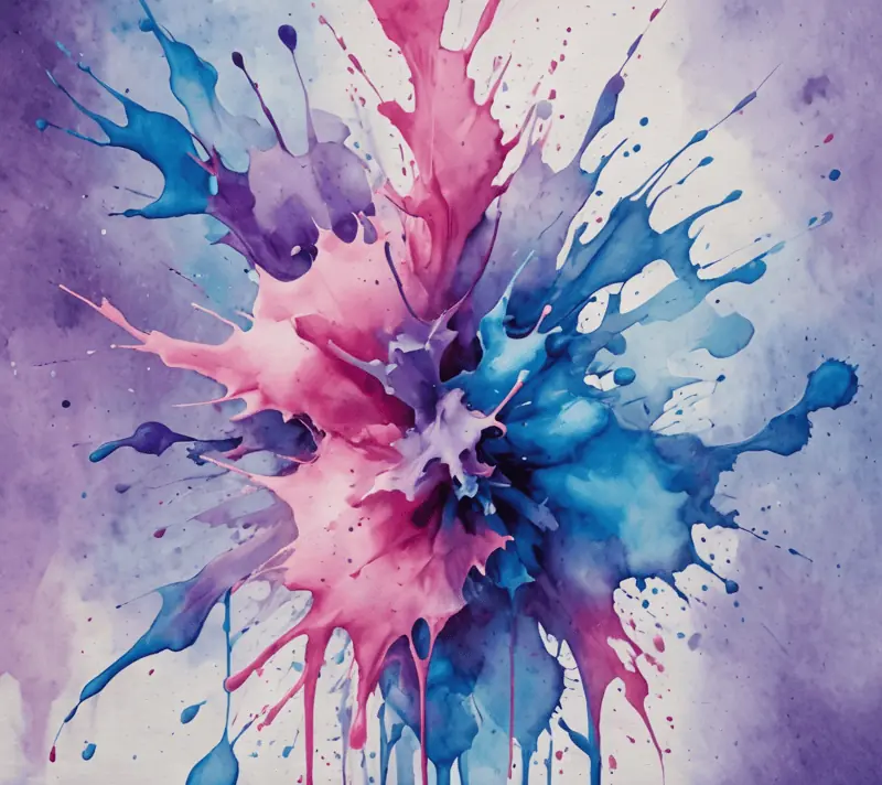 Abstract watercolor splash on canvas in purple, blue, and pink