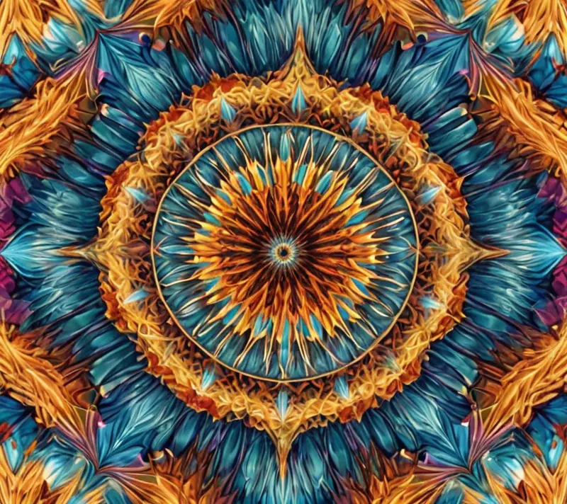 Kaleidoscopic view with symmetrical colorful pattern