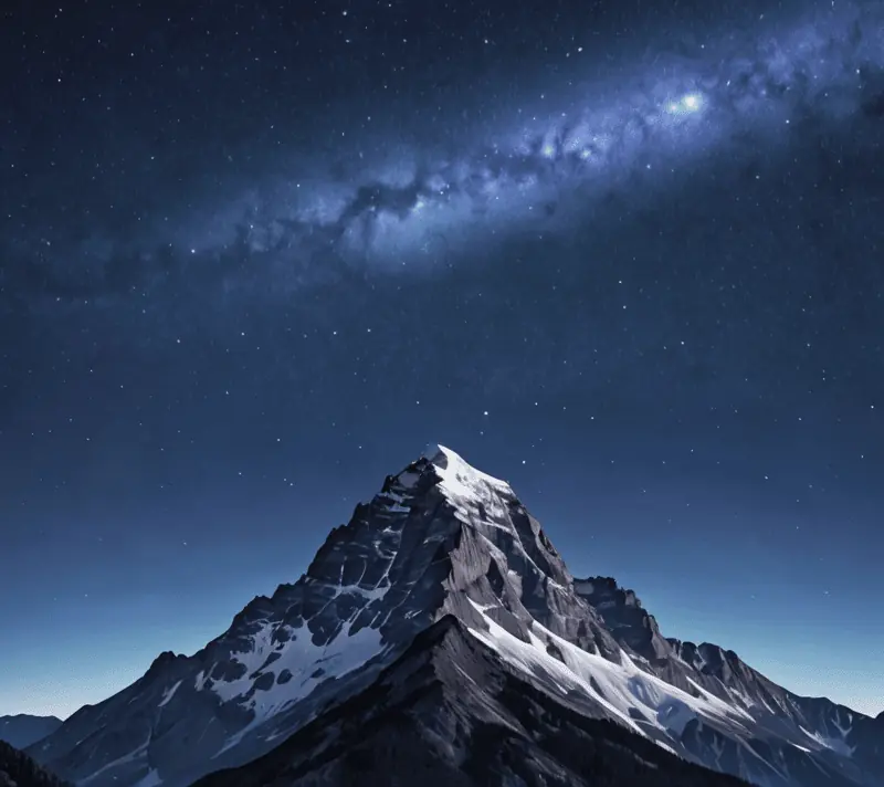 Mountain peak with noctilucent clouds and silhouette of a soaring eagle.