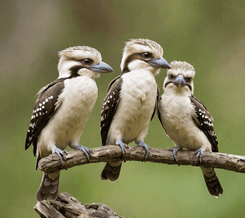 Brightly colored kookaburras perched together, symbolizing sociable and amiable qualities.