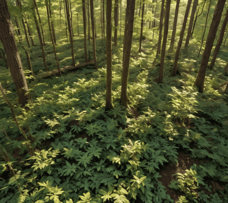 Aerial view of a dense green forest symbolizing eco-consciousness