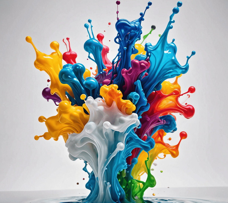 Brightly colored ink drops dispersing in water against a white background