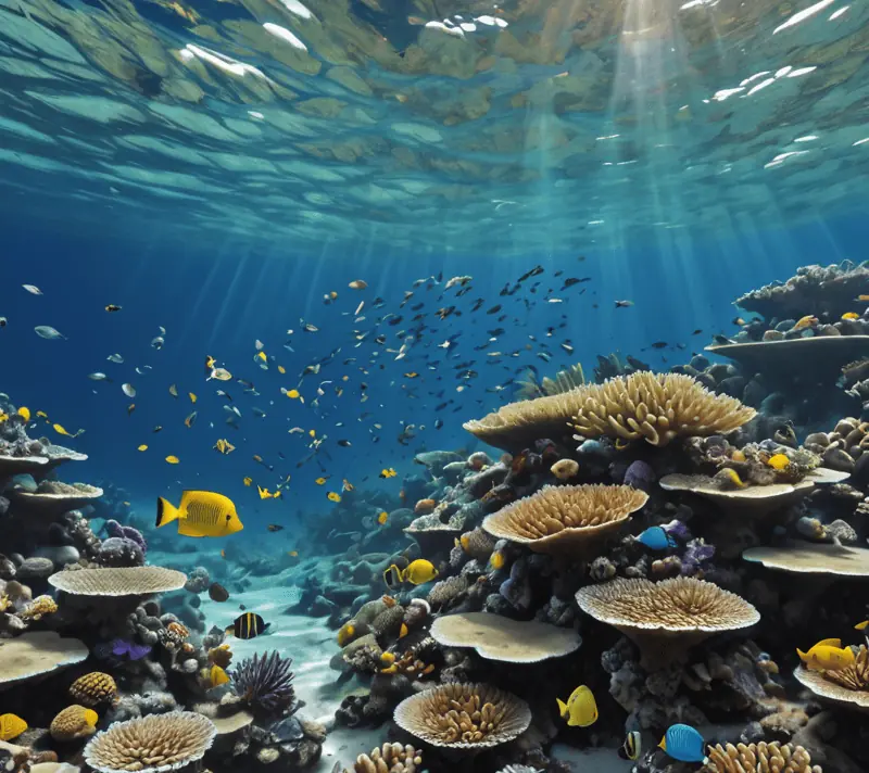 Colorful underwater coral reef bustling with marine life, representing vibrancy and value.