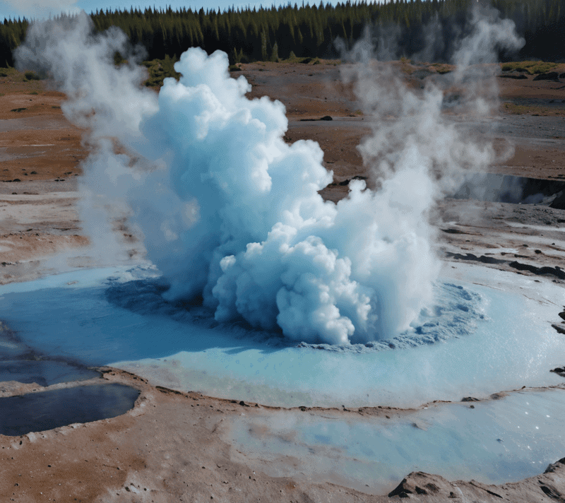 Geothermal geyser eruption showcasing vibrant natural force.