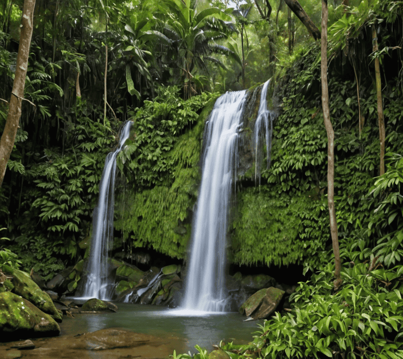 Untouched waterfall in a lush jungle representing boundless potential
