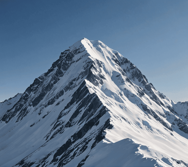 Snow-capped mountain peak basking under a clear blue sky representing nobility.