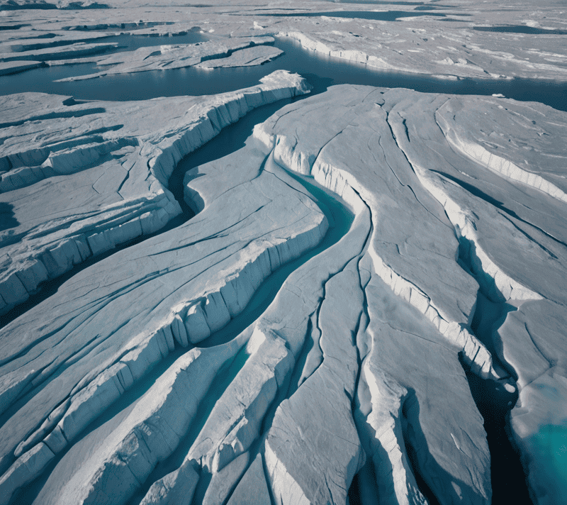 Aerial view of a vast glacier with aurora borealis, signifying the beauty of frozen wilds.