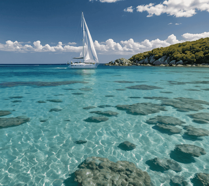 - Colors here will transition from the warm turquoises of the sea to the deep blues of the early-afternoon sky, and the white and silver reflections on the water's surface exuding a sense of serene luxury.