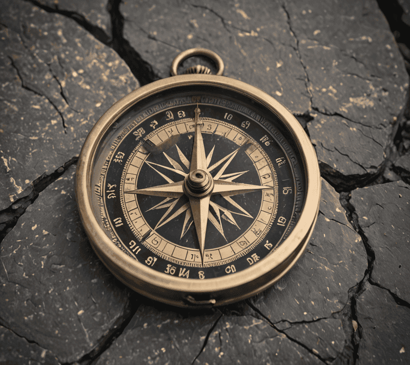 Compass on stone surface pointing North, symbolizing leadership and direction