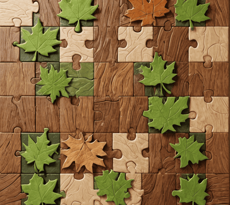 Puzzle pieces with varied natural textures fitting together to signify unity and belonging.