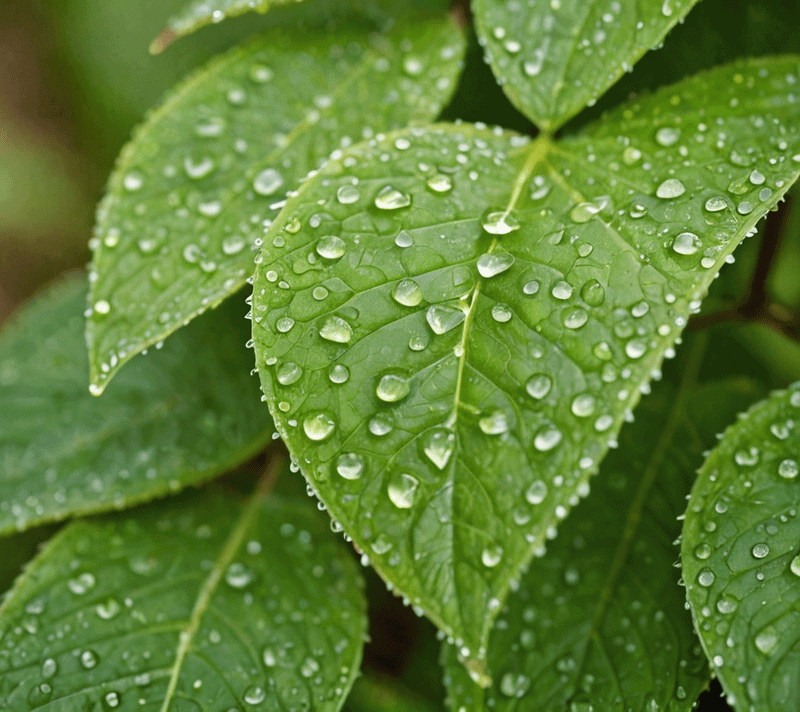 Overlapping green leaves with dew drops representing care and affection with C-words