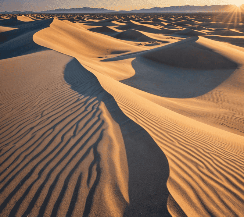 Dawn light on untouched sand dunes, symbolizing new opportunities