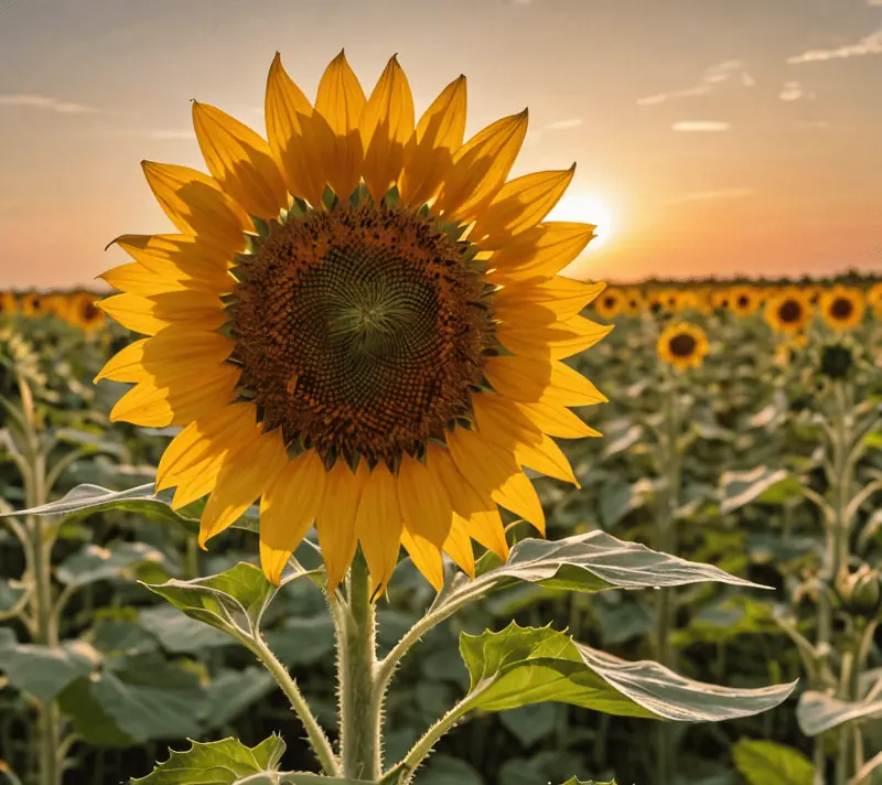 Sunflower radiating in the glow of a golden sunset
