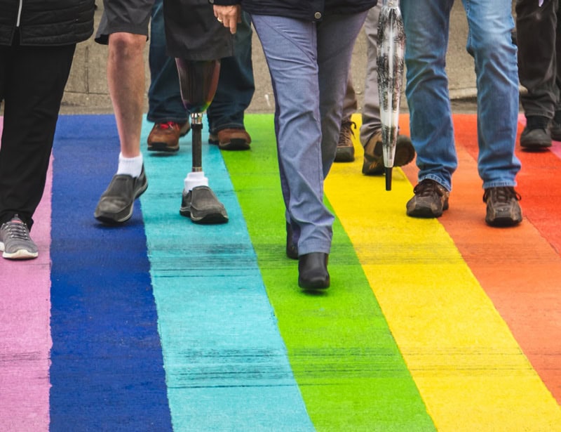 rainbow-colored crosswalk