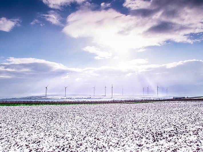 Wind turbines in the snow
