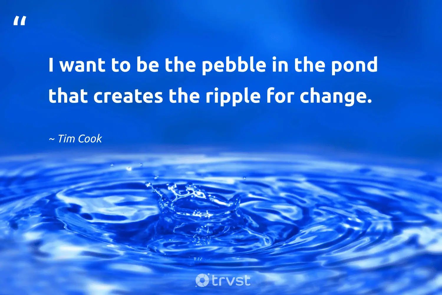 "I want to be the pebble in the pond that creates the ripple for change." -Tim Cook #trvst #quotes #socialimpact #takeaction #philanthropy
