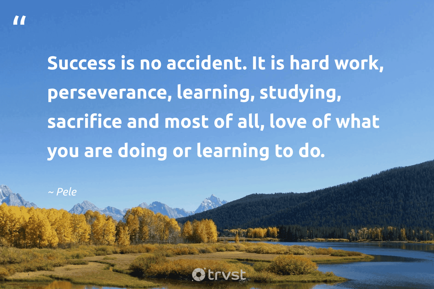 "Success is no accident. It is hard work, perseverance, learning, studying, sacrifice and most of all, love of what you are doing or learning to do." -Pele #trvst #quotes #dogood #thinkgreen #sacrifice #love 
