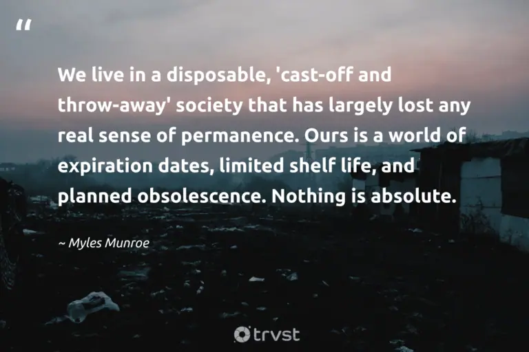 "We live in a disposable, 'cast-off and throw-away' society that has largely lost any real sense of permanence. Ours is a world of expiration dates, limited shelf life, and planned obsolescence. Nothing is absolute." -Myles Munroe #trvst #quotes #bethechange #bethechange #waste #life #world 