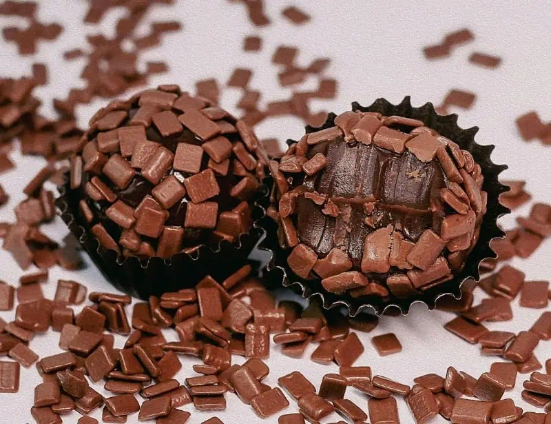 choco chip coated chocolate truffle with bite