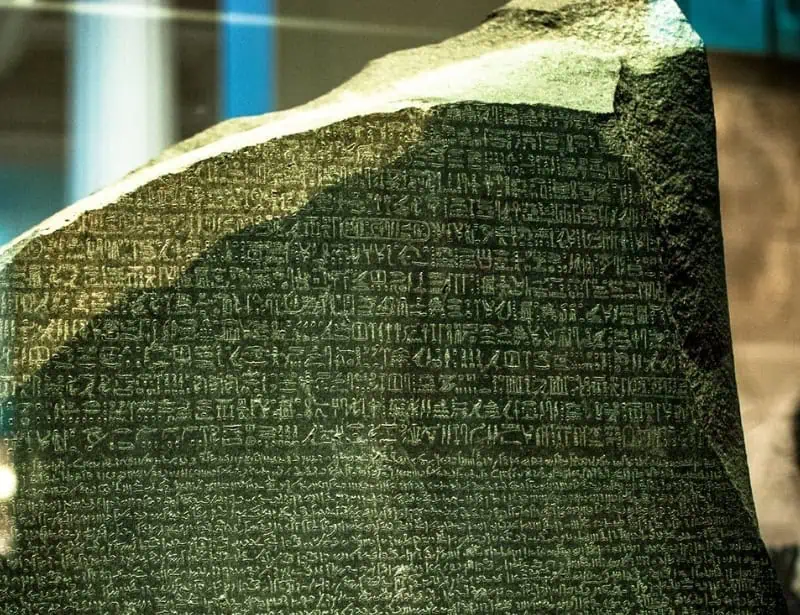 Extreme closeup of writing in the Rosetta Stone 