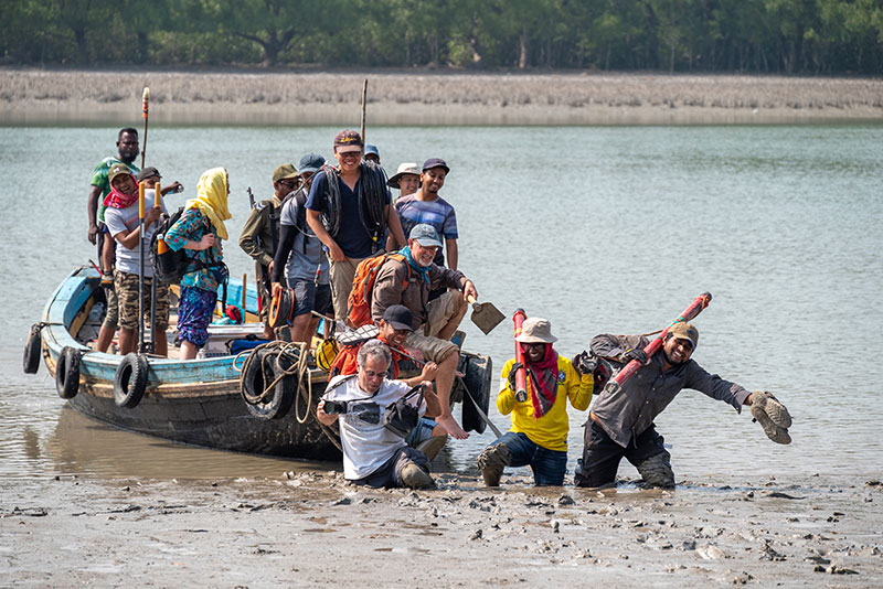 Boarding shore with a research crew